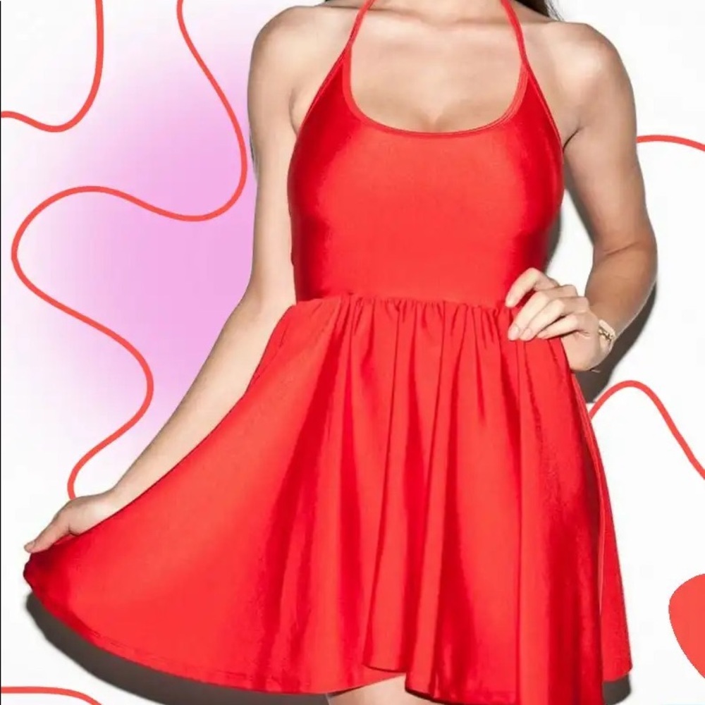 American Apparel Red Disco Mini Skater Dress